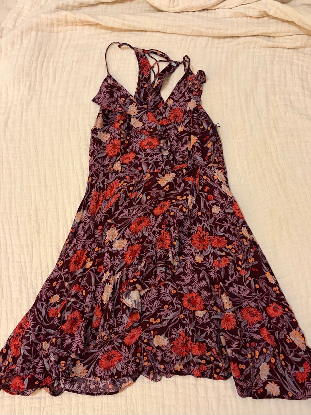 Urban Outfitters Burgundy Floral Mini Dress with Red Accents
